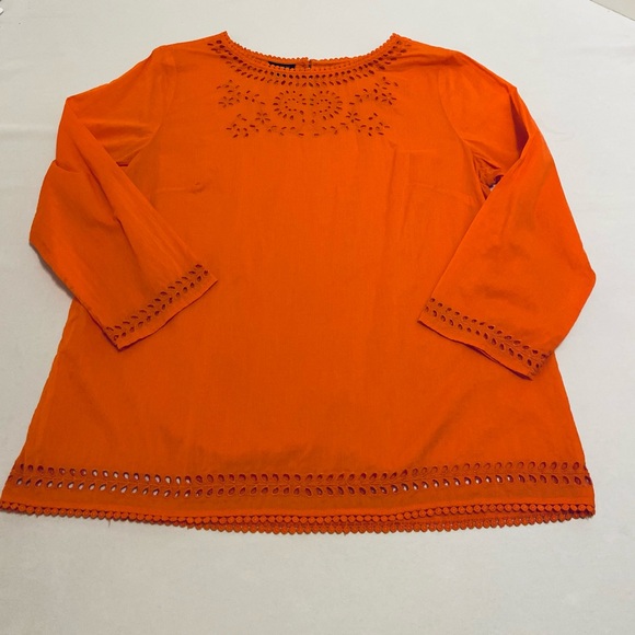 Talbots Tops - TALBOTS Embroidered Orange Cotton Blouse, M